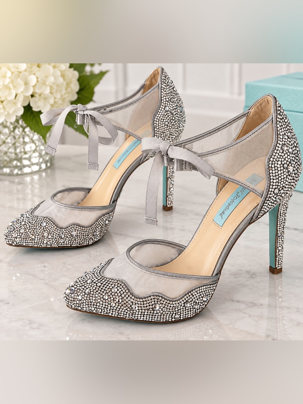 Betsey Johnson Iris Silver Rhinestone Heels Size 10 NIB